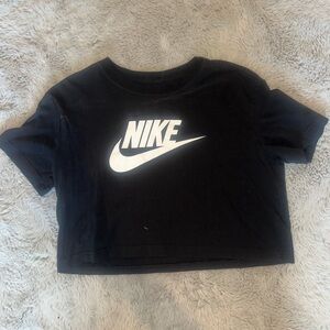 Nike Black Crop Tee with White Swoosh Logo